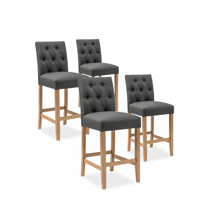 Lot de 4 chaises de bar en bois Gaya tissu Gris - H65cm