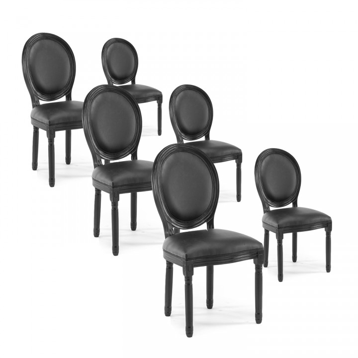 Lot de 6 chaises médaillon Louis XVI synthétique Noir