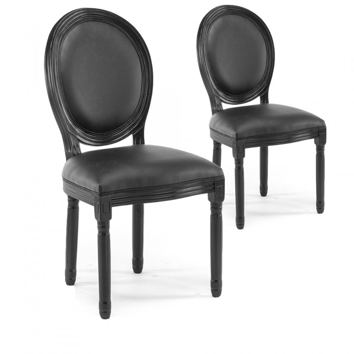 Lot de 2 chaises médaillon Louis XVI Synthétique Noir