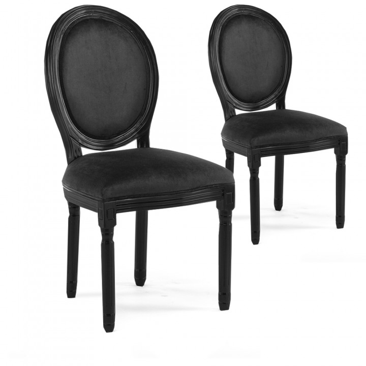 Lot de 2 chaises médaillon Louis XVI velours Noir