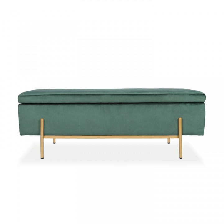 Banquette coffre Olivia Velours vert pieds or