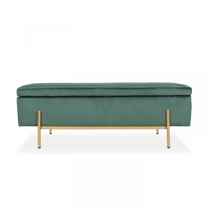 Banquette coffre Olivia Velours vert pieds doré