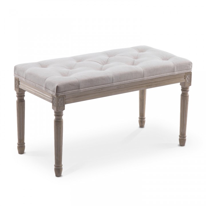 Banc capitonné Romane style Louis XVI tissu Beige