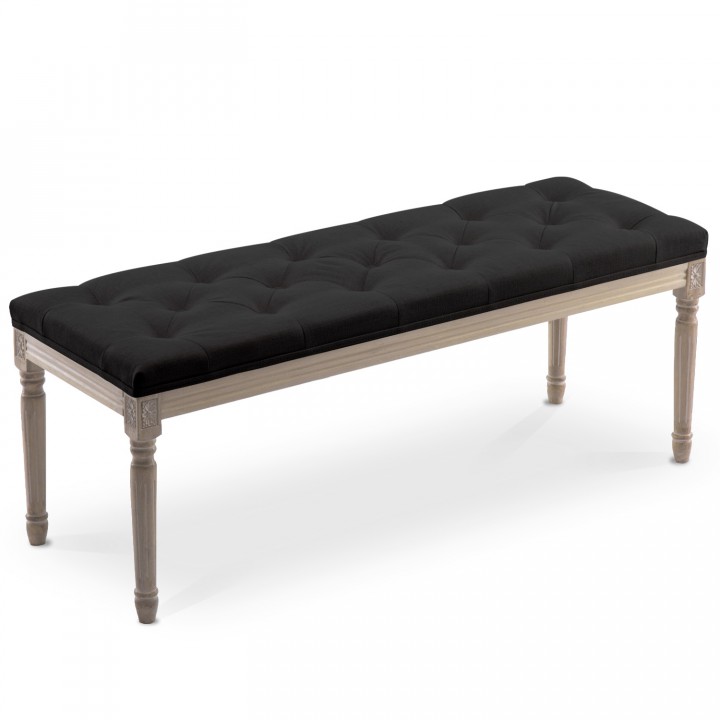 Banc capitonné Romane XL style Louis XVI tissu Noir