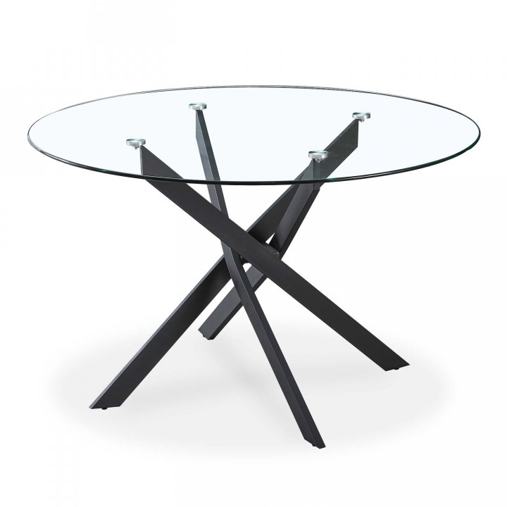 Table ronde en verre et pied noir Sofia