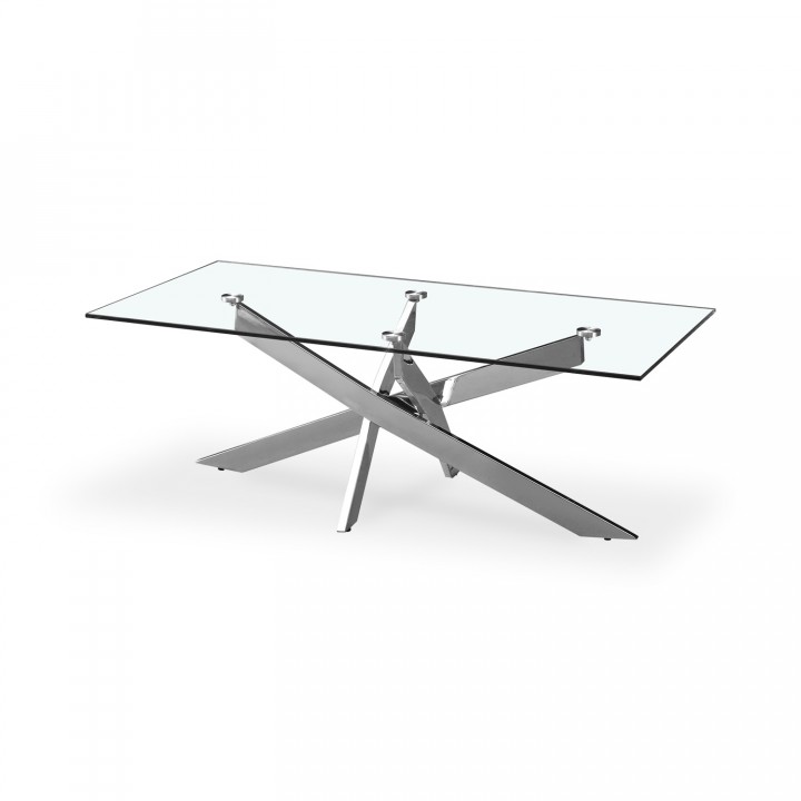 Table basse rectangulaire en verre et pied chromé Alix