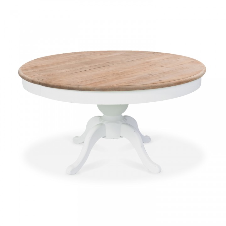 Table ronde extensible en bois massif SIDONIE blanc