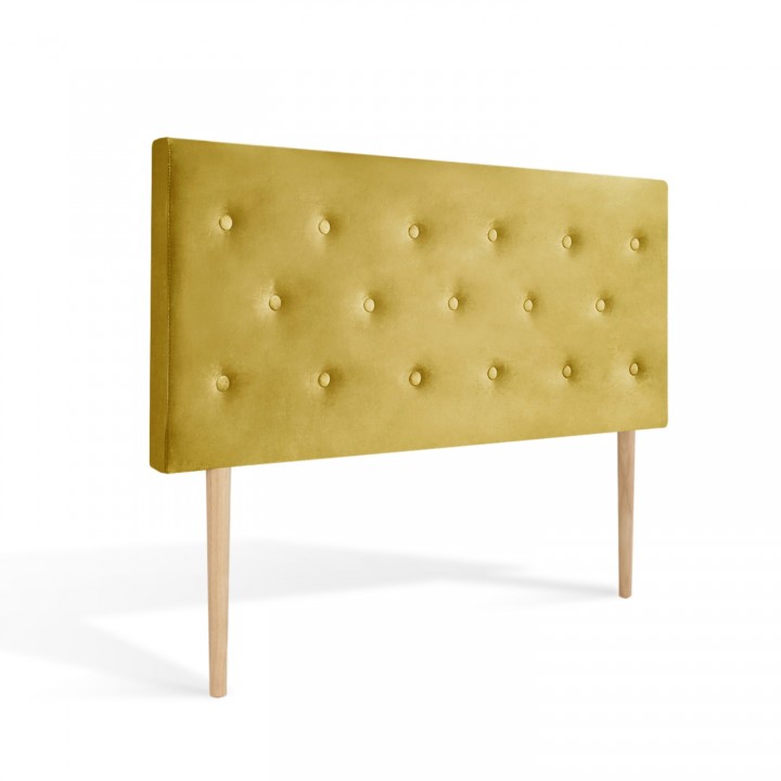 Tête de lit capitonnée Théa 140cm Velours Jaune moutarde