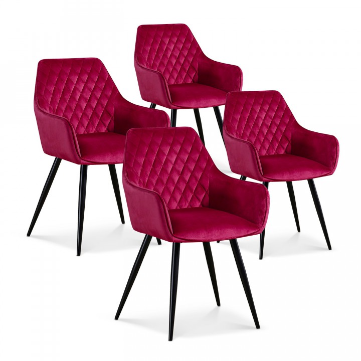 Lot de 4 chaises Victoria en velours rouge pieds noir