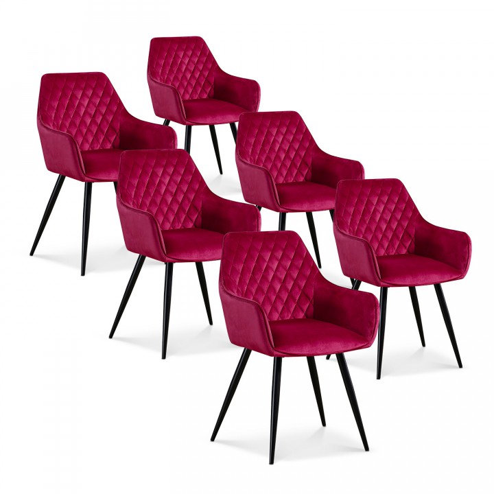 Lot de 6 chaises Victoria en velours rouge pieds noir