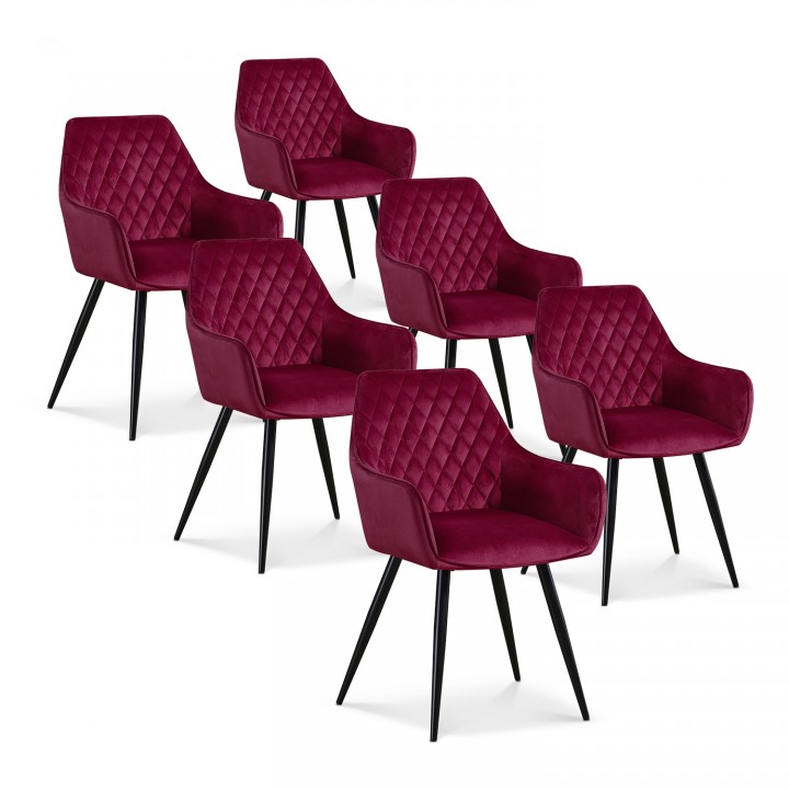 Lot de 6 chaises Victoria en velours rouge pieds noir 