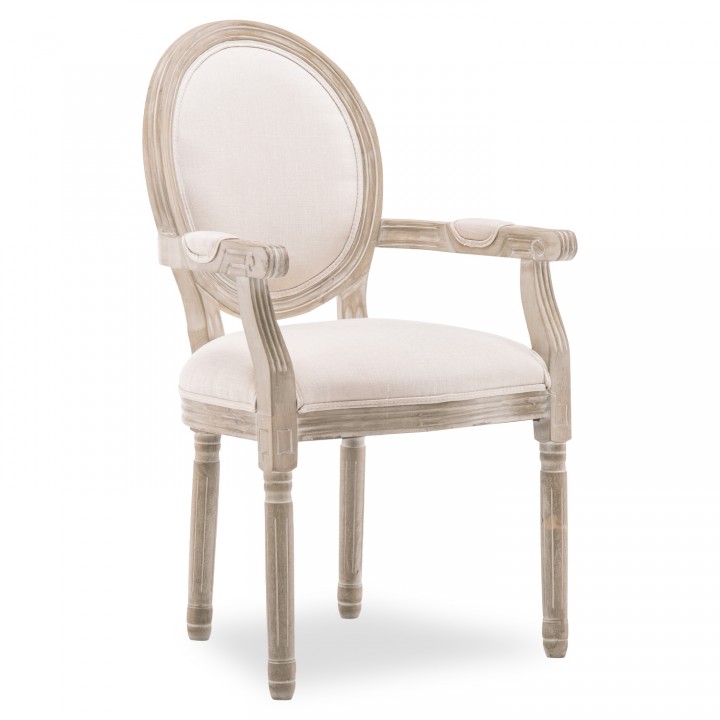 Fauteuil médaillon Louis XVI tissu Beige