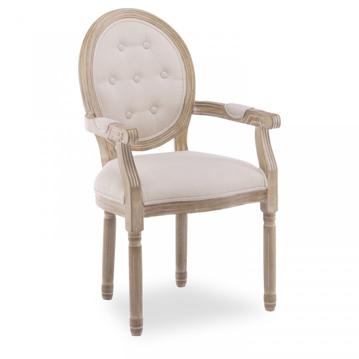 Fauteuil médaillon capitonné Louis XVI tissu Beige