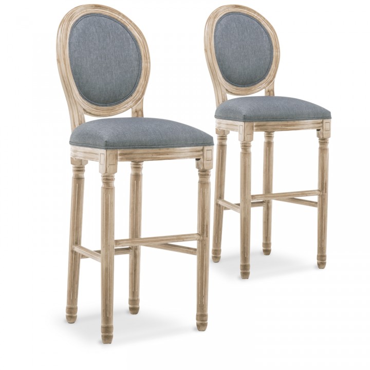 Lot de 2 chaises de bar médaillon Louis XVI tissu Gris