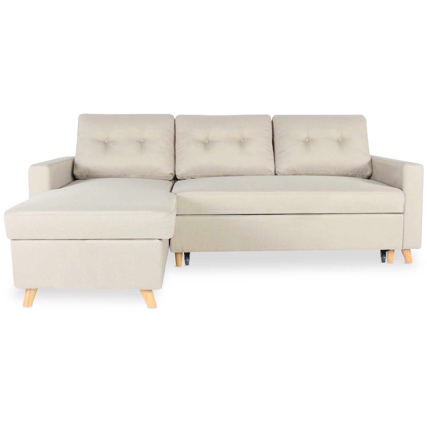 Canapé d'angle convertible en tissu - beige - ORIGANO - a