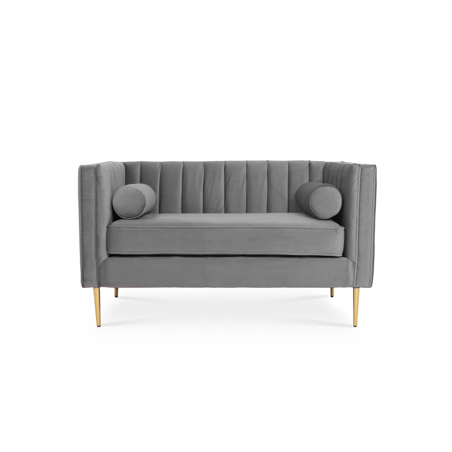Canape 2 Places James Velours Gris Pieds Dore