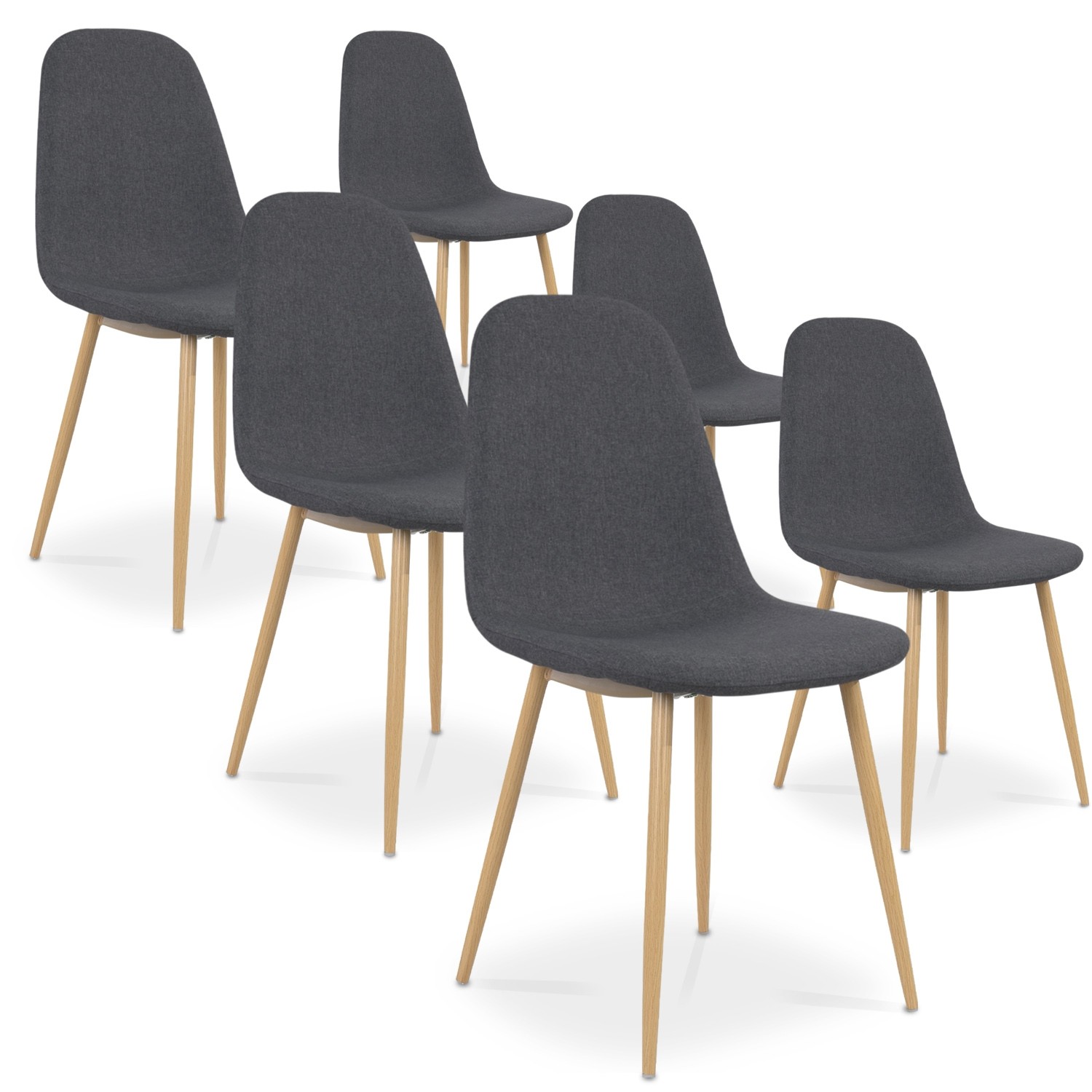 Lot De 6 Chaises Scandinaves Bali Tissu Gris