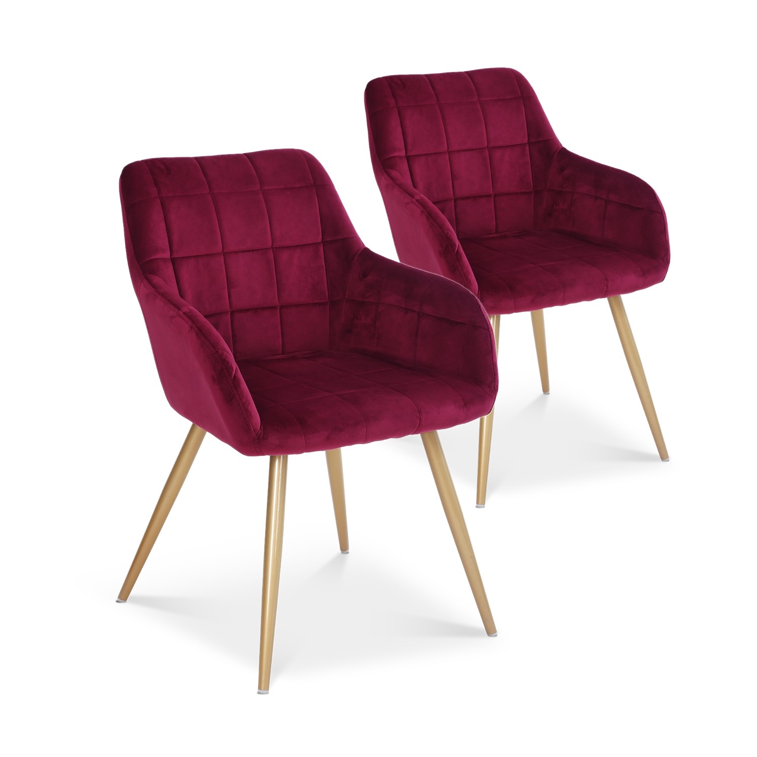 Lot de 5 chaises Noémie en velours rouge pieds or Lot de 5 chaises Noémie en velours rouge pieds or