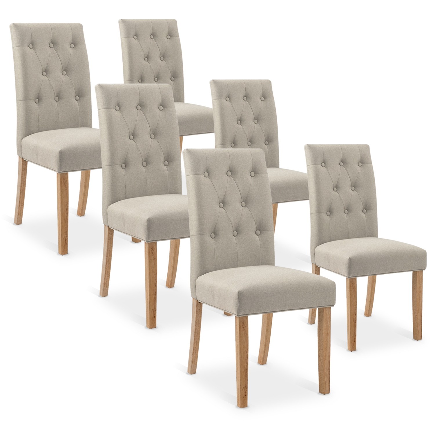 Lot de 6 chaises capitonnées Gaya tissu beige