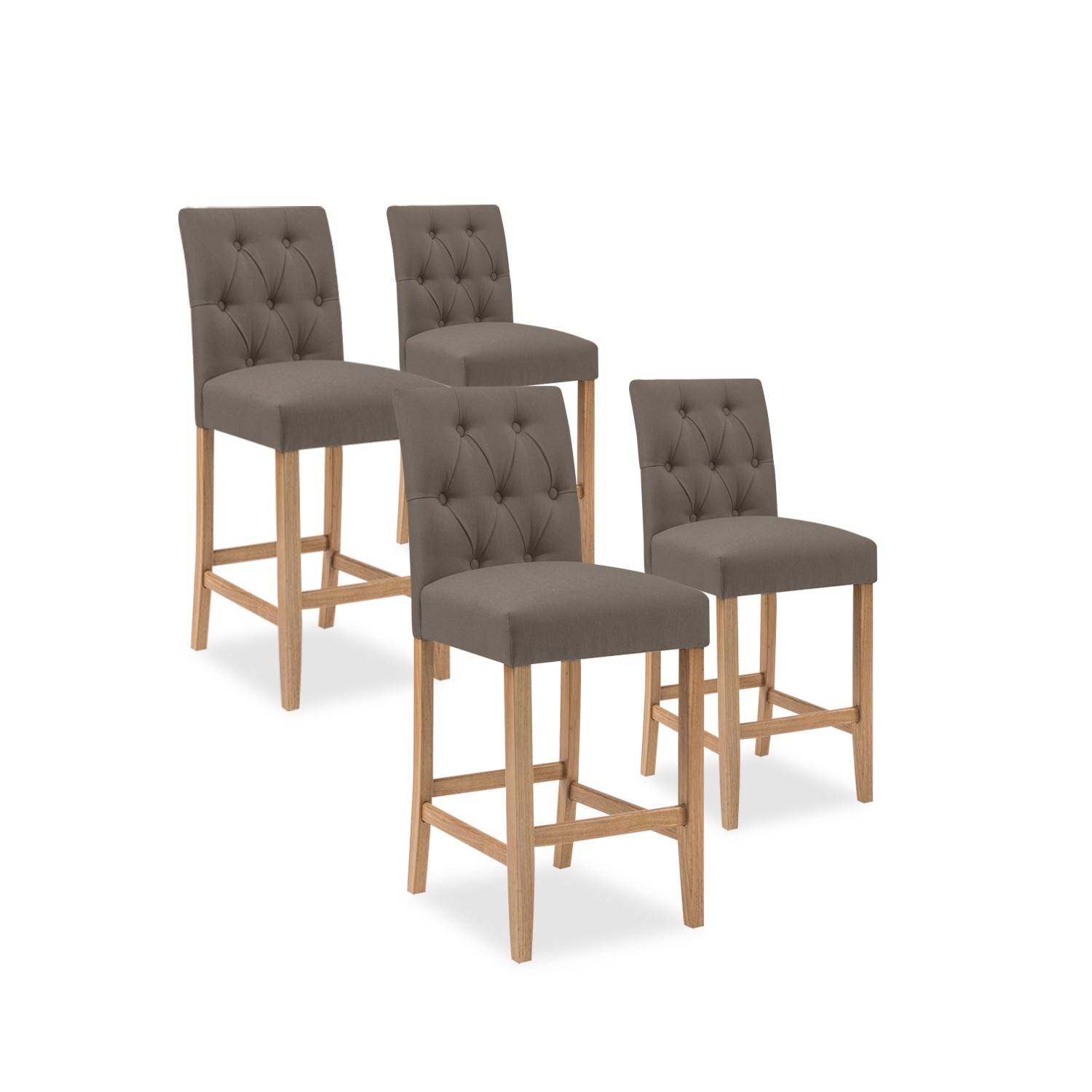 Lot de 4 chaises de bar en bois Gaya tissu Taupe  H65cm