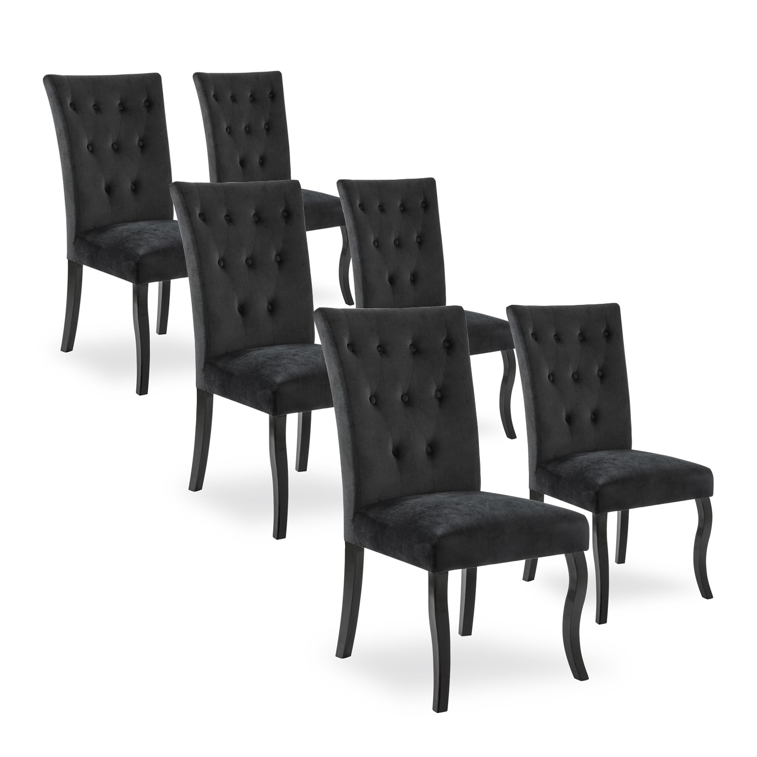 Lot de 6 chaises capitonnees Chaza Velours Noir
