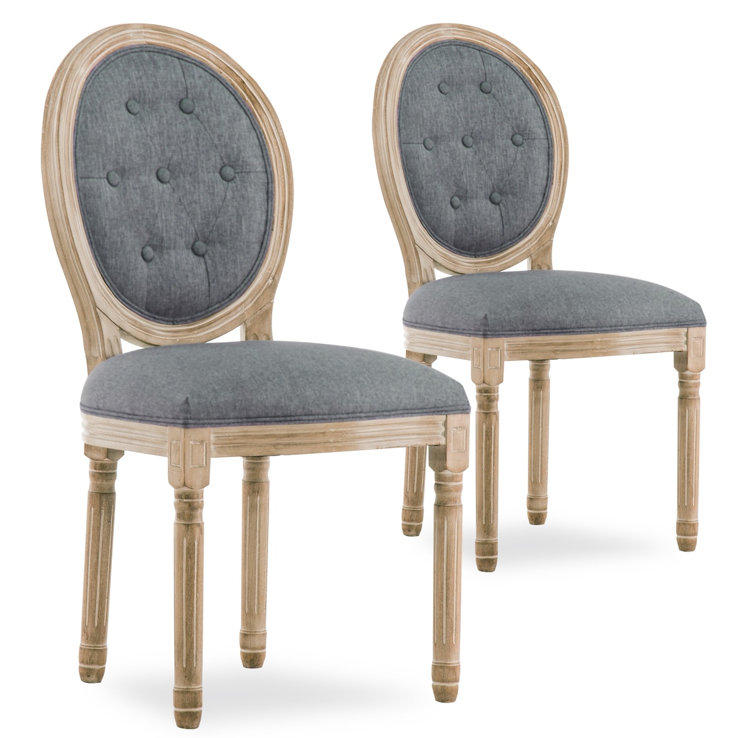 Lot de 2 chaises medaillon capitonnees Louis XVI tissu Gris