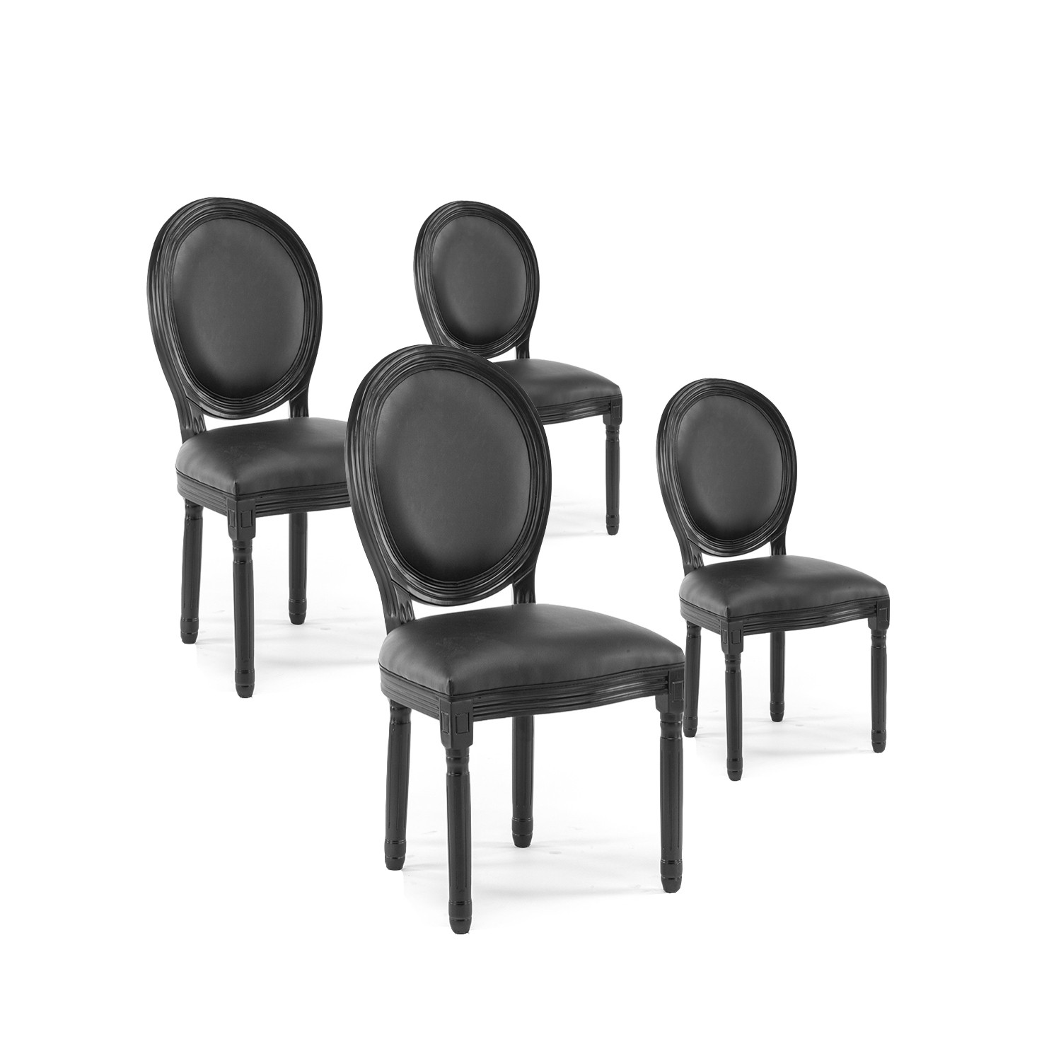 Lot de 4 chaises medaillon Louis XVI simili Noir 