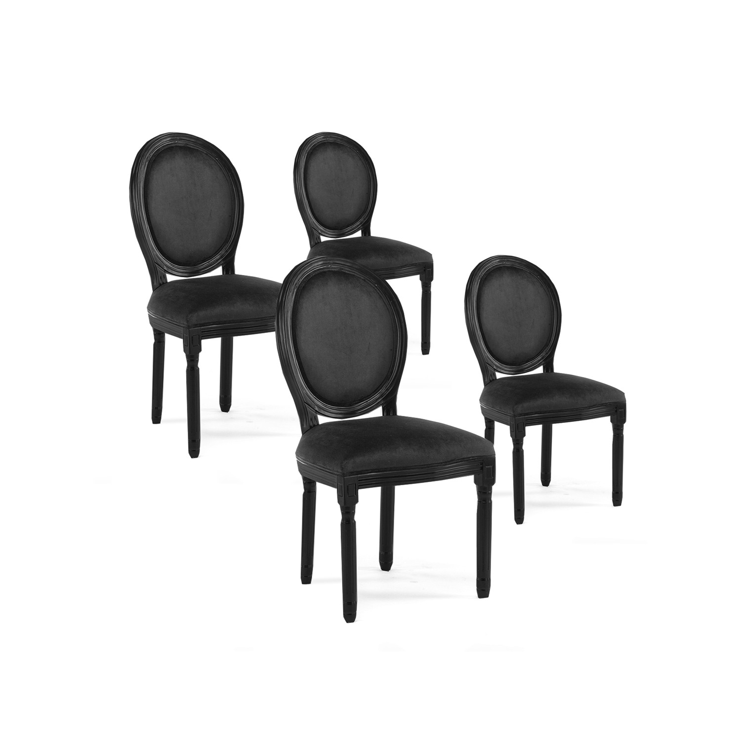 Lot de 4 chaises medaillon Louis XVI velours Noir