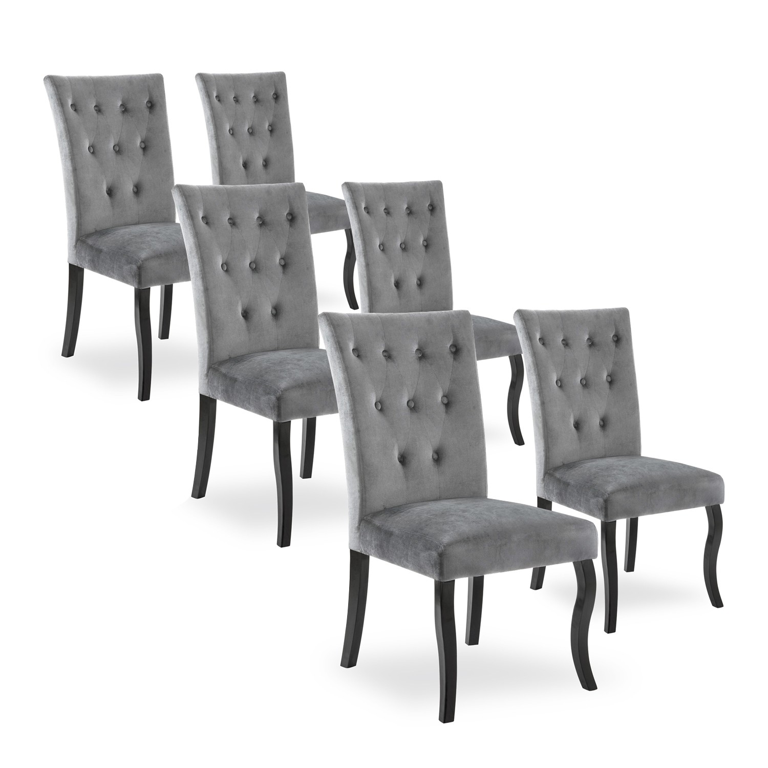 Chaise de salle à manger en velours - gris - lot de 6 chaises de table à  manger