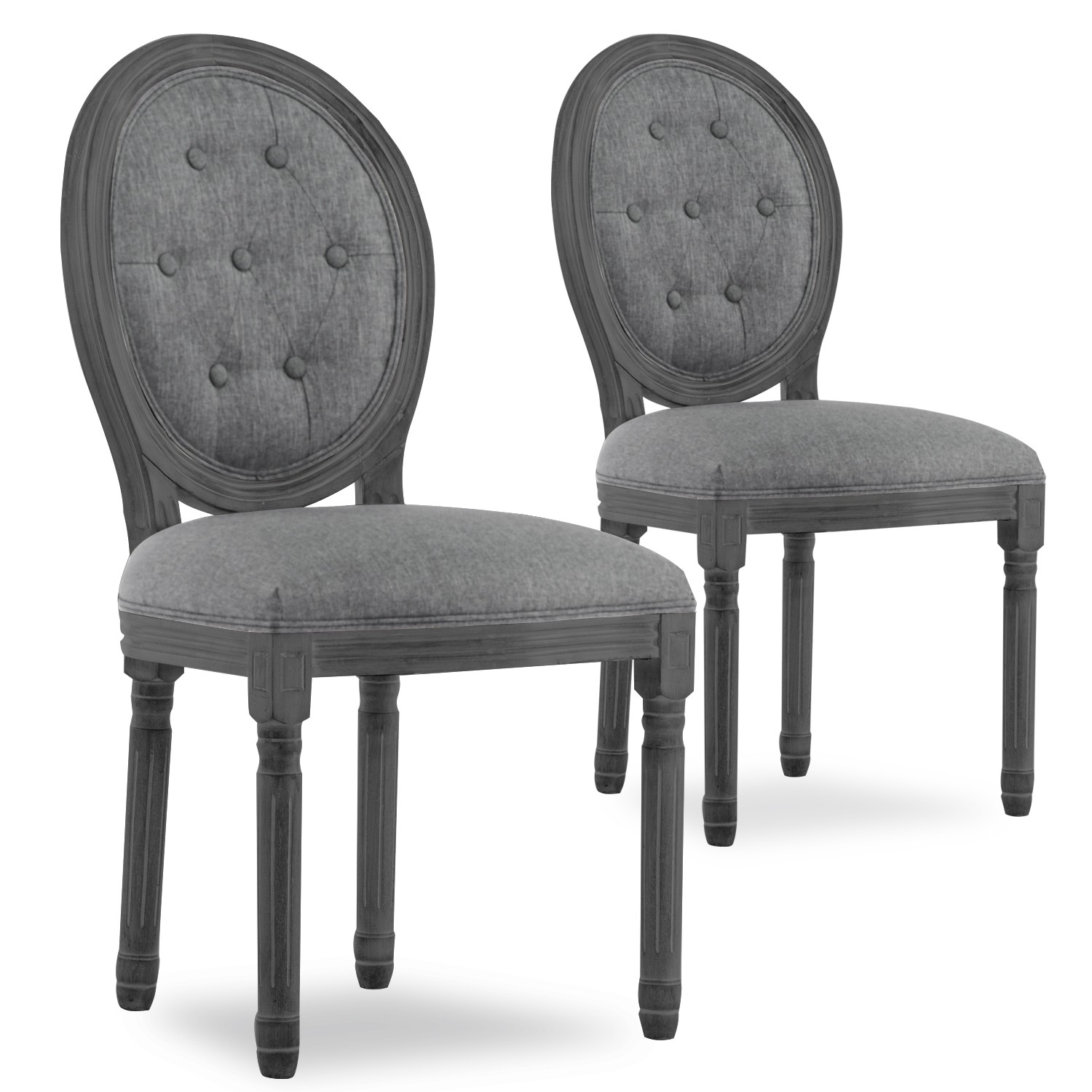 Lot de 2 chaises médaillon capitonnées Louis XVI tissu ...