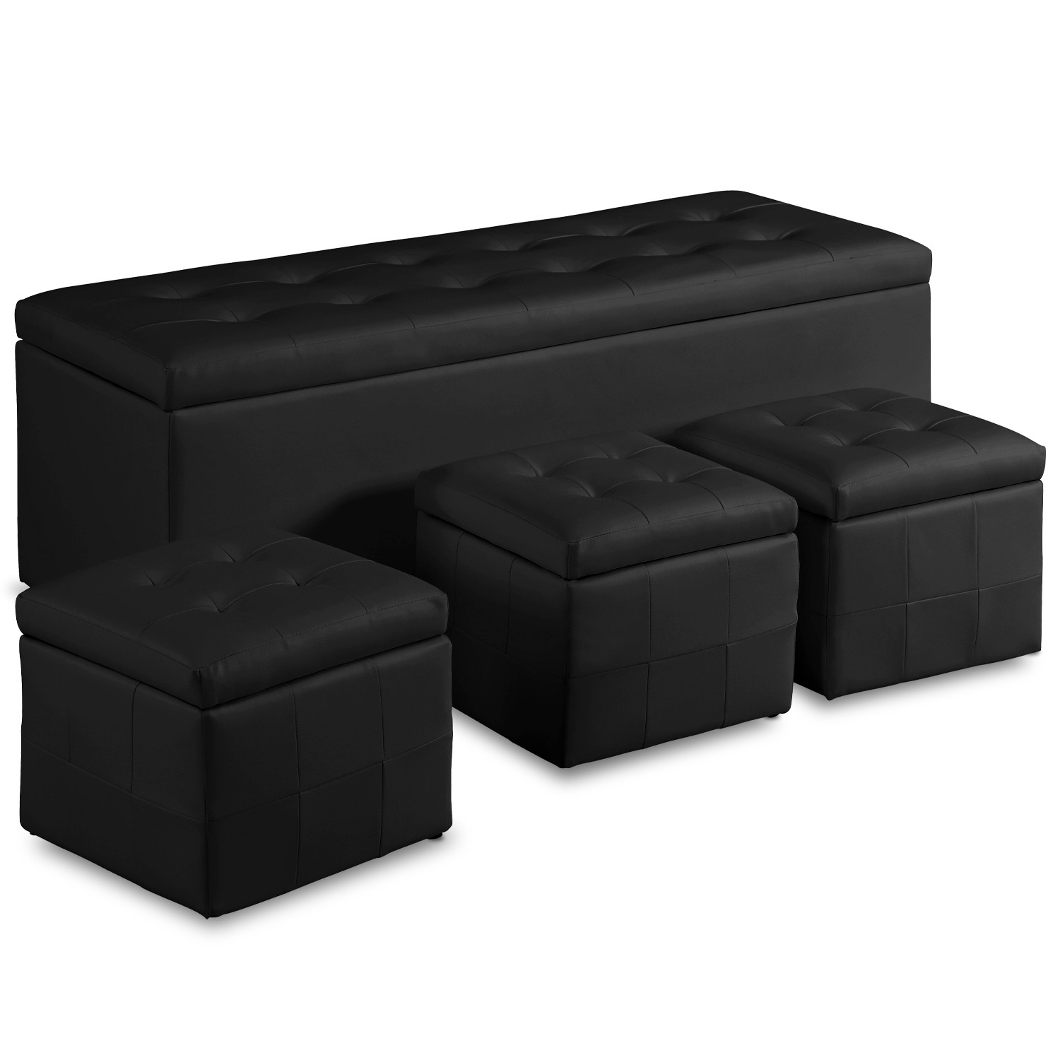 Banquette Coffre Valence Xl 3 Poufs Noir