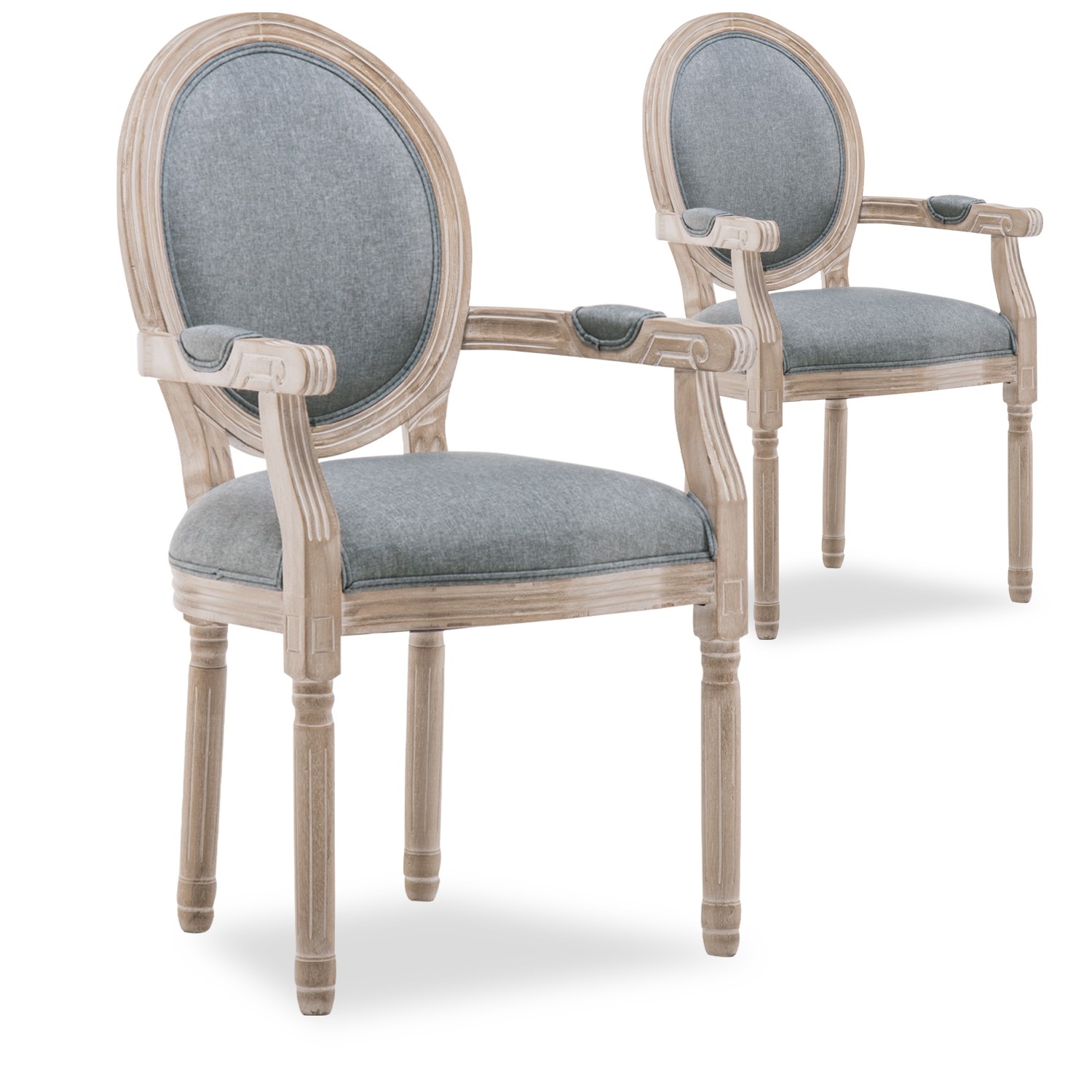 Lot de 2 fauteuils medaillon Louis XVI tissu Gris