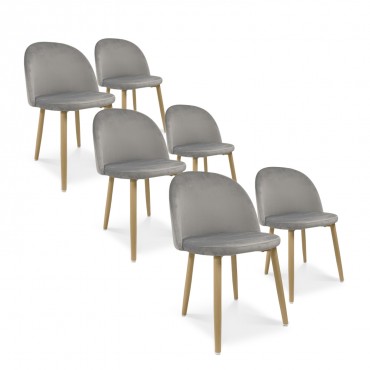 Lot de 6 chaises style scandinave Agathe velours Gris