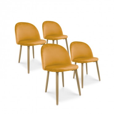 Lot de 4 chaises style scandinave Agathe velours Jaune