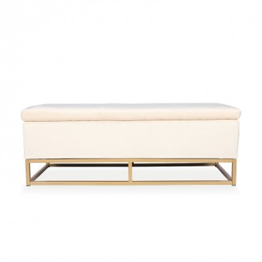 Banquette coffre Angele Velours beige pieds or
