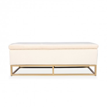 Banquette coffre Angele Velours beige pieds doré