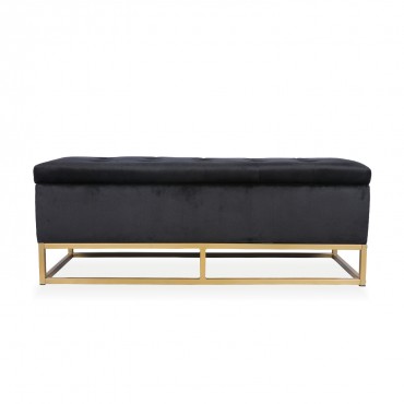 Banquette coffre Angele Velours noir pieds doré