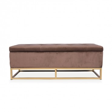 Banquette coffre Angele Velours taupe pieds or