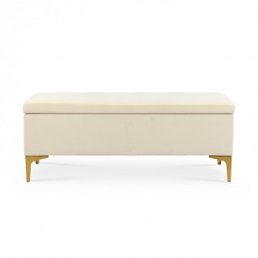 Banquette Coffre Chloé velours Beige pieds doré