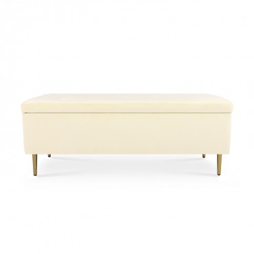 Banquette Coffre Iris velours Beige pieds doré