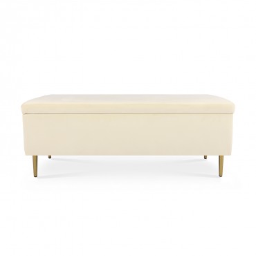 Banquette Coffre Iris velours Beige pieds doré