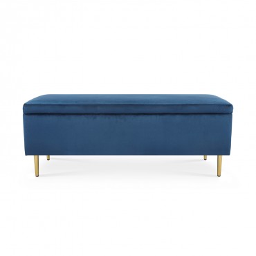 Banquette Coffre Iris velours Bleu pieds doré