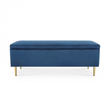 Banquette Coffre Iris velours Bleu pieds doré