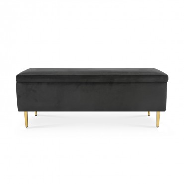 Banquette Coffre Iris velours Noir pieds doré