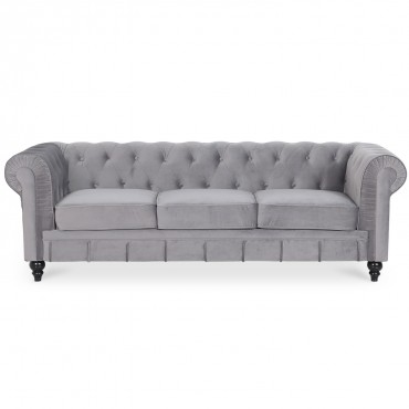 Canapé Chesterfield Velours 3 Places Altesse Argent