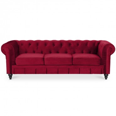 Canape Chesterfield Velours 3 Places Altesse Rouge