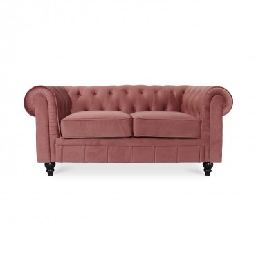 Canapé Chesterfield Velours 2 Places Altesse Vieux Rose