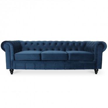 Canape Chesterfield Velours 3 Places Altesse Bleu foncé