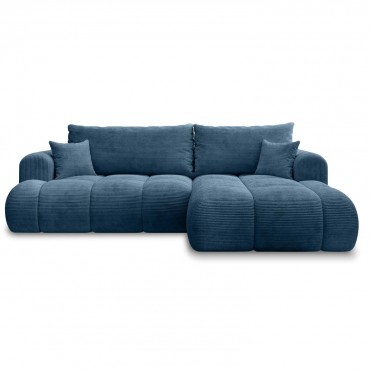 Canapé d'angle droit convertible Basile velours côtelé Bleu