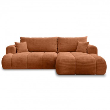 Canapé d'angle droit convertible Basile velours côtelé Terracotta
